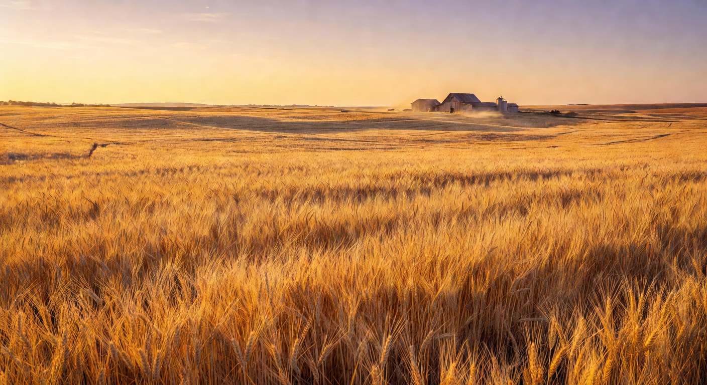 Amber grain fields at golden hour, the source of Halvorne fermented beverages