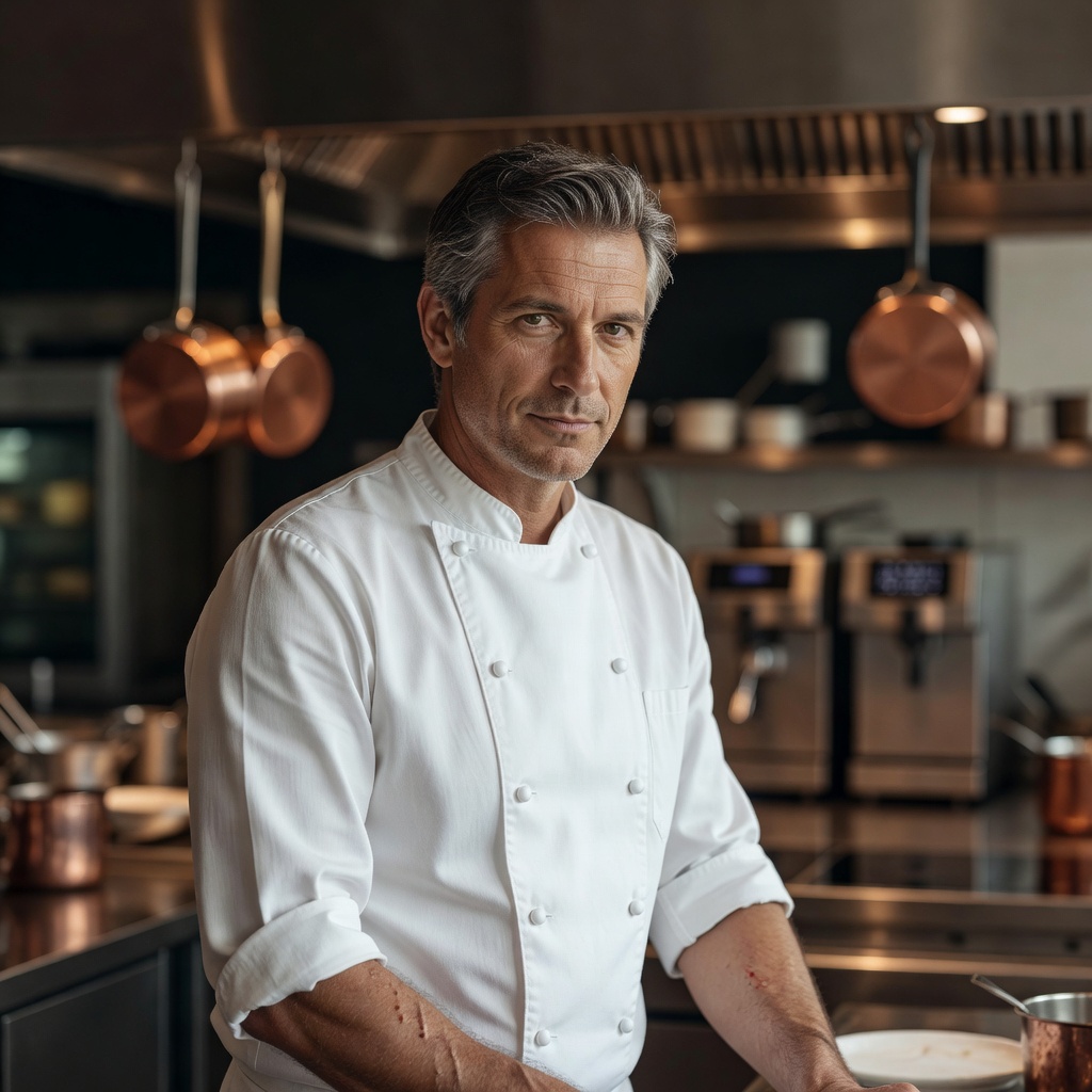 Portrait of Tomáš K, head chef and Halvorne restaurant partner